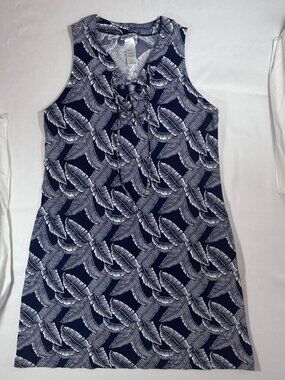 Tommy Bahama Navy Blue White Leaf Print Lace-Up Coverup Dress-Size M